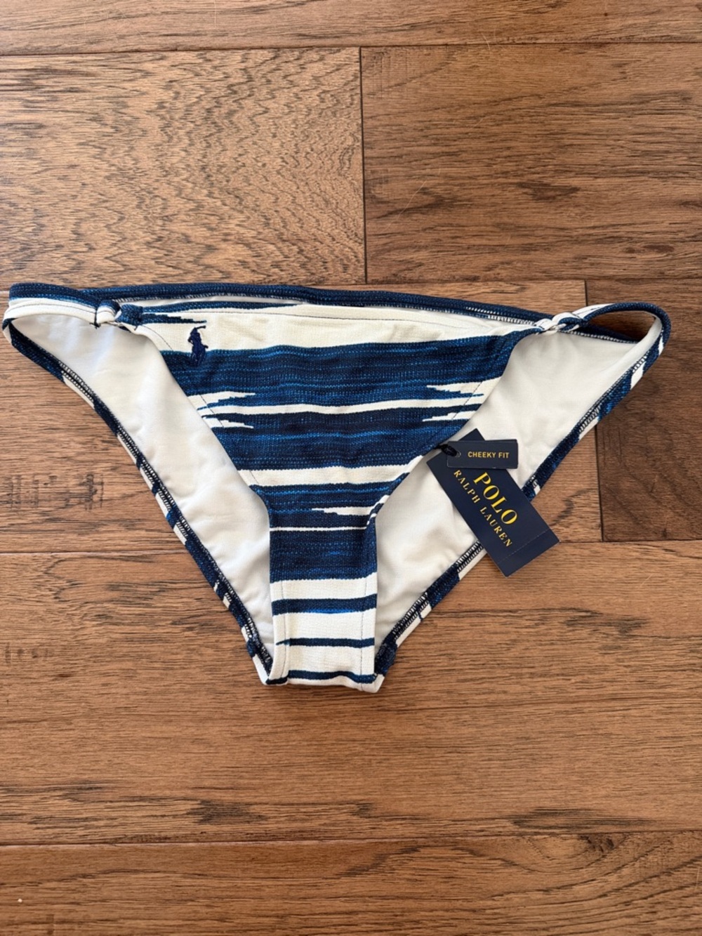 Polo by Ralph Lauren Blue and White Striped Bikini Bottom with Side Rings